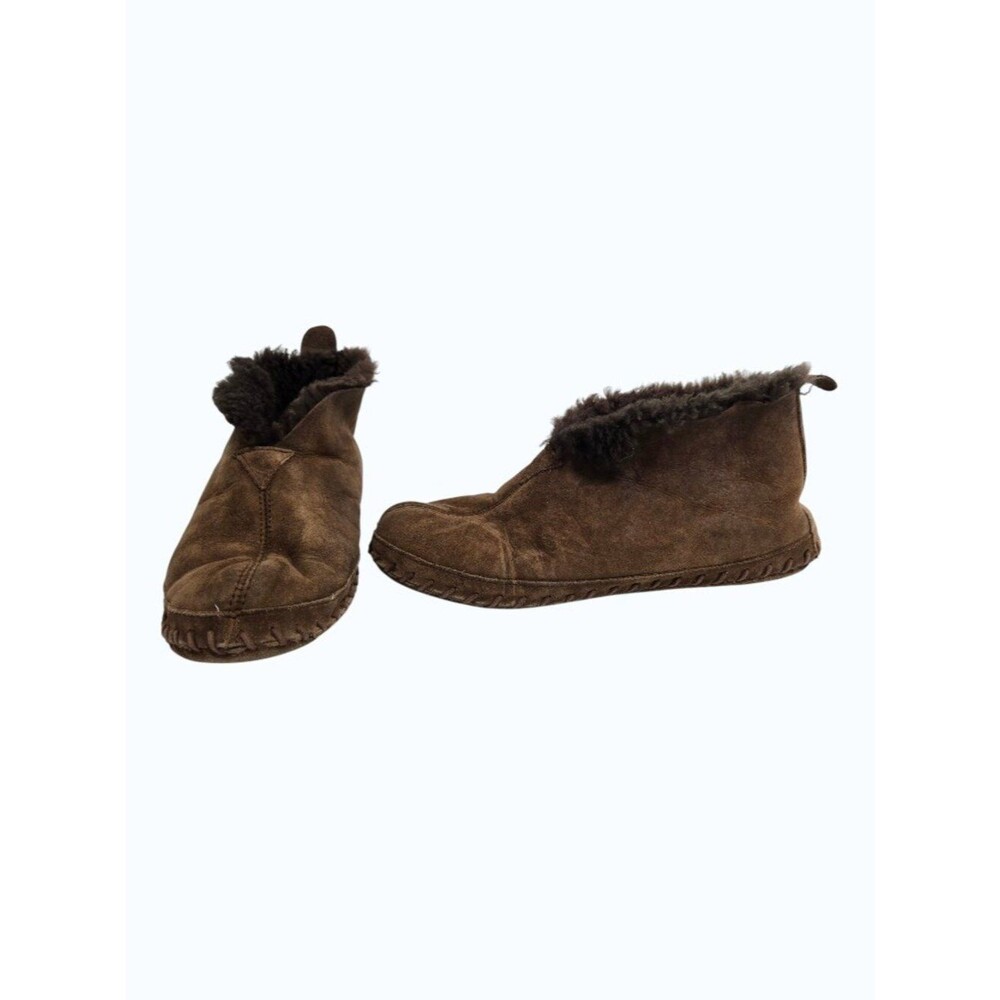 L.L.Bean Wicked Good Slippers 11 M Brown Fur Shearling Suede Womens Moccasins  U